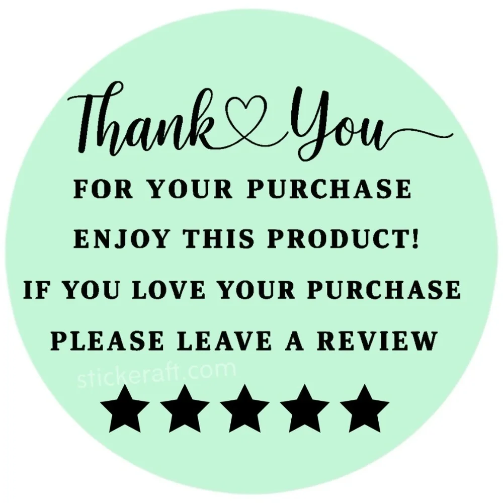 Thank You for Purchase Stickers – 2 Inch, 5 Star Review Labels – 100 PCS NEW